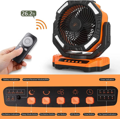 2026 Portable Wireless Fan 40000mAh Camping Fan Rechargeable Table Fan Travel Tent Fan Air Circulator Tents Outdoor Electric Fan
