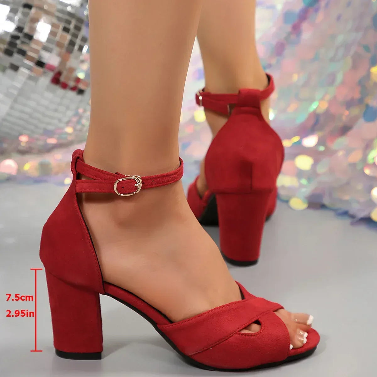 Women's Summer Fish Mouth High Heels Sandals Cross Band Thick Heel Hollow out Large Size Shoes for plus Size Ladies