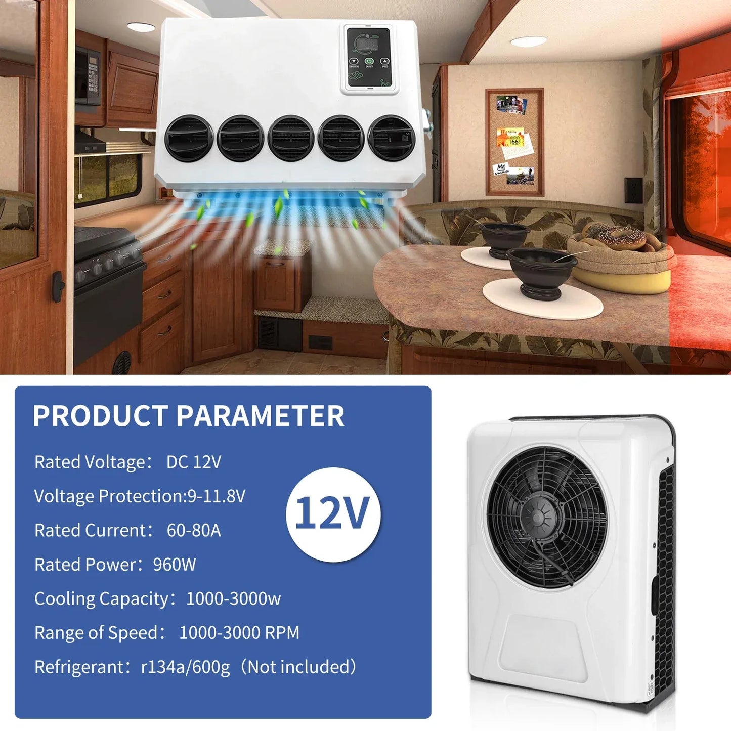 Treeligo Cooling Electric Car Split Air Conditioner 12V Parking Air Conditioning 24V For RV Truck Tractor Camper Van Motorhome