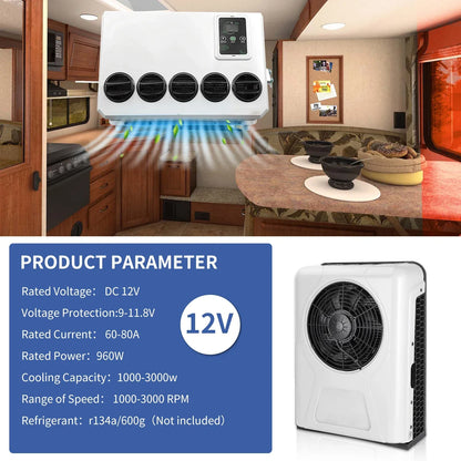 Treeligo Cooling Electric Car Split Air Conditioner 12V Parking Air Conditioning 24V For RV Truck Tractor Camper Van Motorhome