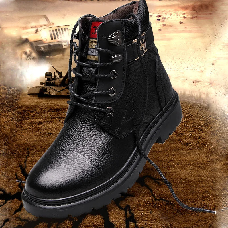 2025 Man's Genuine Leather Boots Winter Snow Shoes Wool Inner Anti Slip Father Ankle Boots Waterproof Man Snow Boots