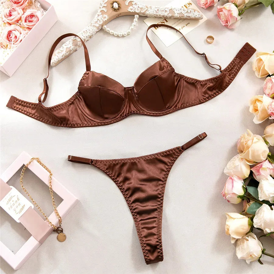 Sexy Bra Brief Sets Seamless Solid Brown Romantic Lingerie Women Vintage Thin Underwear Comfortable New Arrival Exotic Sets