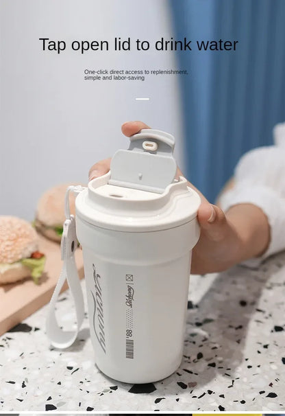 480ml Portable Thermal Coffee Mug Double Layer Stainless Steel Coffee Mug with Lid Car Thermos Milk Juice Water Bottle Gift Mug