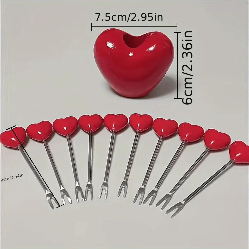 Love Fruit Forks, Stainless Steel Cake Fork Set, Snacks Tableware Set, Kitchen Items, Valentine's Day Party Favors