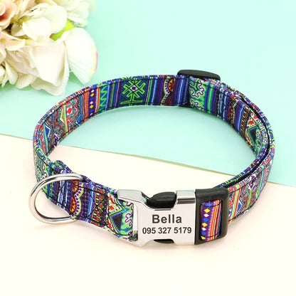 Custom Large Dog Collar Cute Print Personalized Pet Collar Nylon Puppy Dogs ID Collars Engraved Name for Small Medium Large Dog