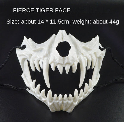 Halloween Mask Half-face Mask Cos Dragon God Fierce Tiger Night Fork Tengu Man Wolf Mask Performance Skull Masks
