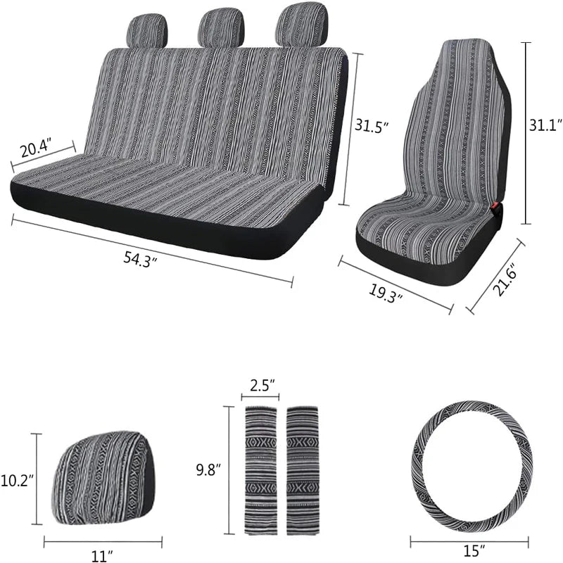 AUTO PLUS Striped Car Seat Covers Full Set with Seat Belt Pads Steering Wheel Cover Universal Washable Seat Covers for Cars by PDG ibma