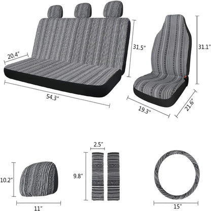 AUTO PLUS Striped Car Seat Covers Full Set with Seat Belt Pads Steering Wheel Cover Universal Washable Seat Covers for Cars by PDG ibma