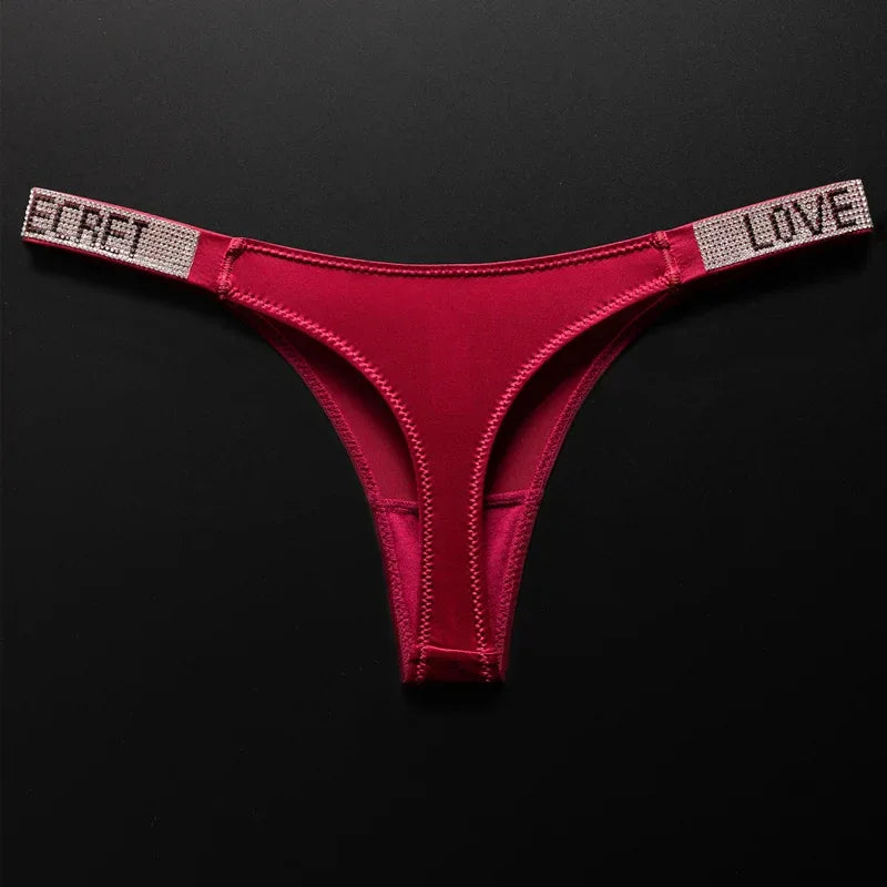 Letter Sexy Panties Women Thongs Rhinestones Diamonds G-string Sports Thong Low Waist Shorts Briefs T-back Fitness S-XL