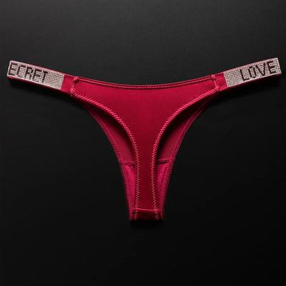 Letter Sexy Panties Women Thongs Rhinestones Diamonds G-string Sports Thong Low Waist Shorts Briefs T-back Fitness S-XL