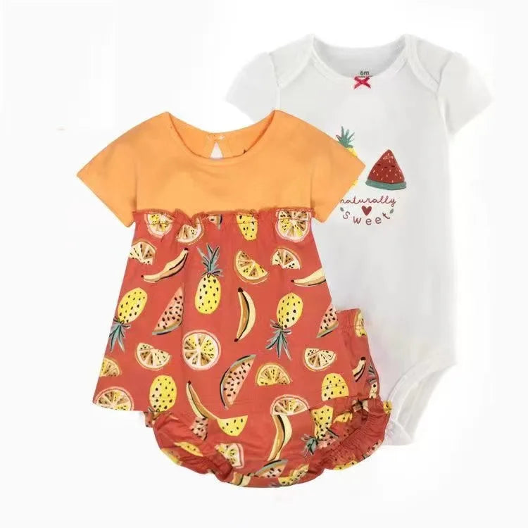 Newborn Baby Girl Clothes Set Summer Fashion Flower Cotton Infant Outfits Short Sleeved Bodysuit Shorts 3Pcs Toddler Clothing