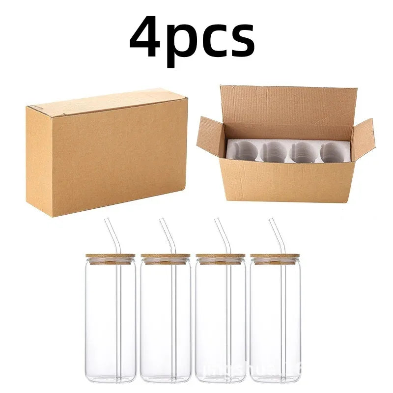 1-4pcs/set High Borosilicate Glass Water Cup 21.3oz Reusable Drinking Cups Ice Coffee Boba Bottle for Restaurant Travel Bottles