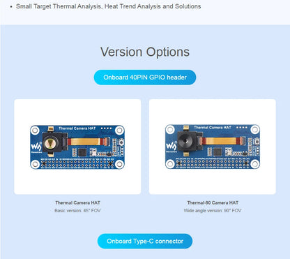 Long-wave IR Thermal Imaging Camera Module, Raspberry Pi IR Camera, 80×62 Pixels, Options for FOV and Connector