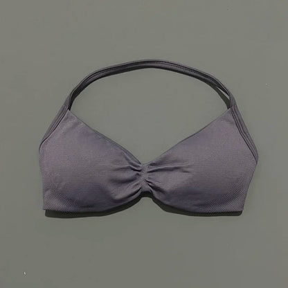 HISTELLO Strappy Bra Gym Top Women High Support Thin Strap Halter Sports Seamless Bras Scrunch Push-up Workout Yoga Tank Tops