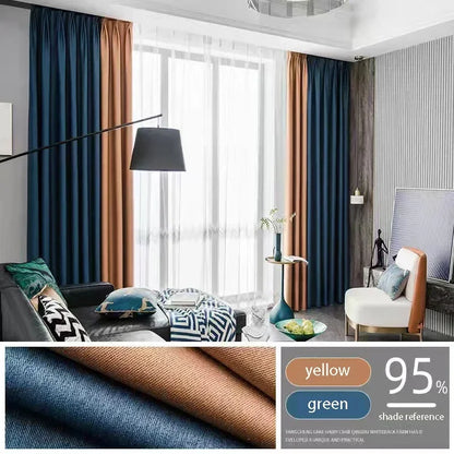 2025 New Spliced Two Color Bedroom Full Blackout Curtain Living Room Advanced Curtains Room Bay Window Light Luxury Drapes