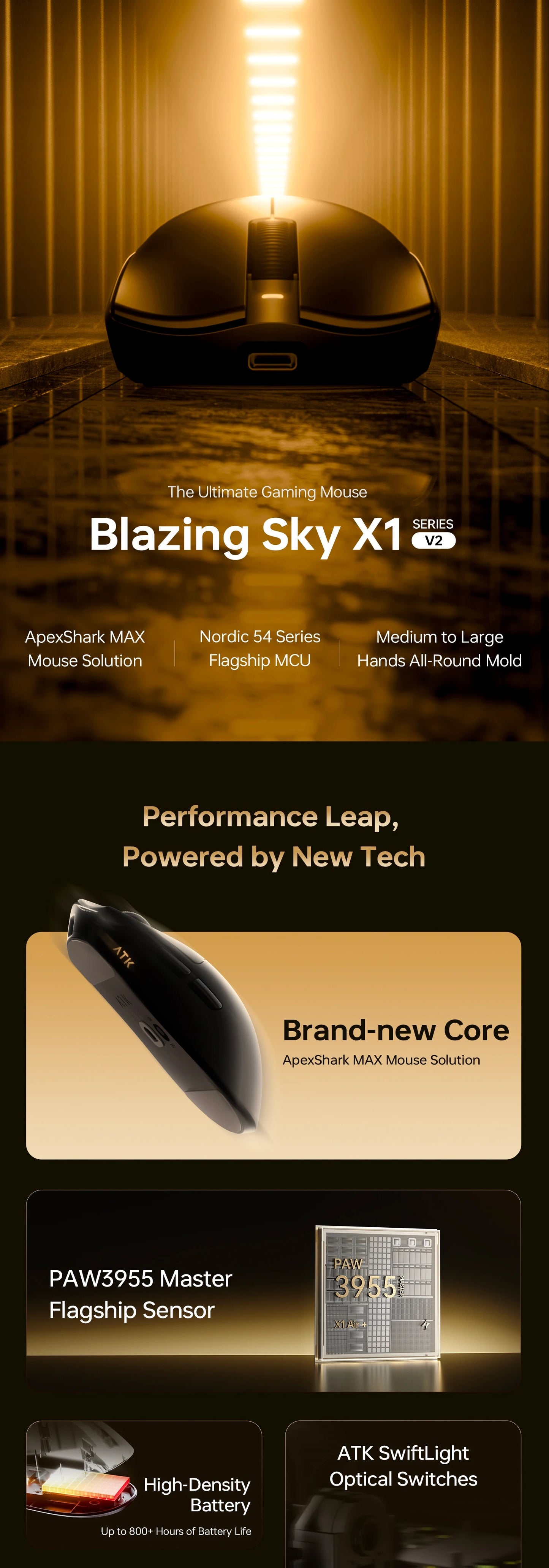 ATK Blazing Sky X1V2/X1 Air+ Wireless Mouse Dual Mode Paw 3950ultra 8k Return Rate Custom Ergonomics E-Sport Gaming Ofiice Mouse