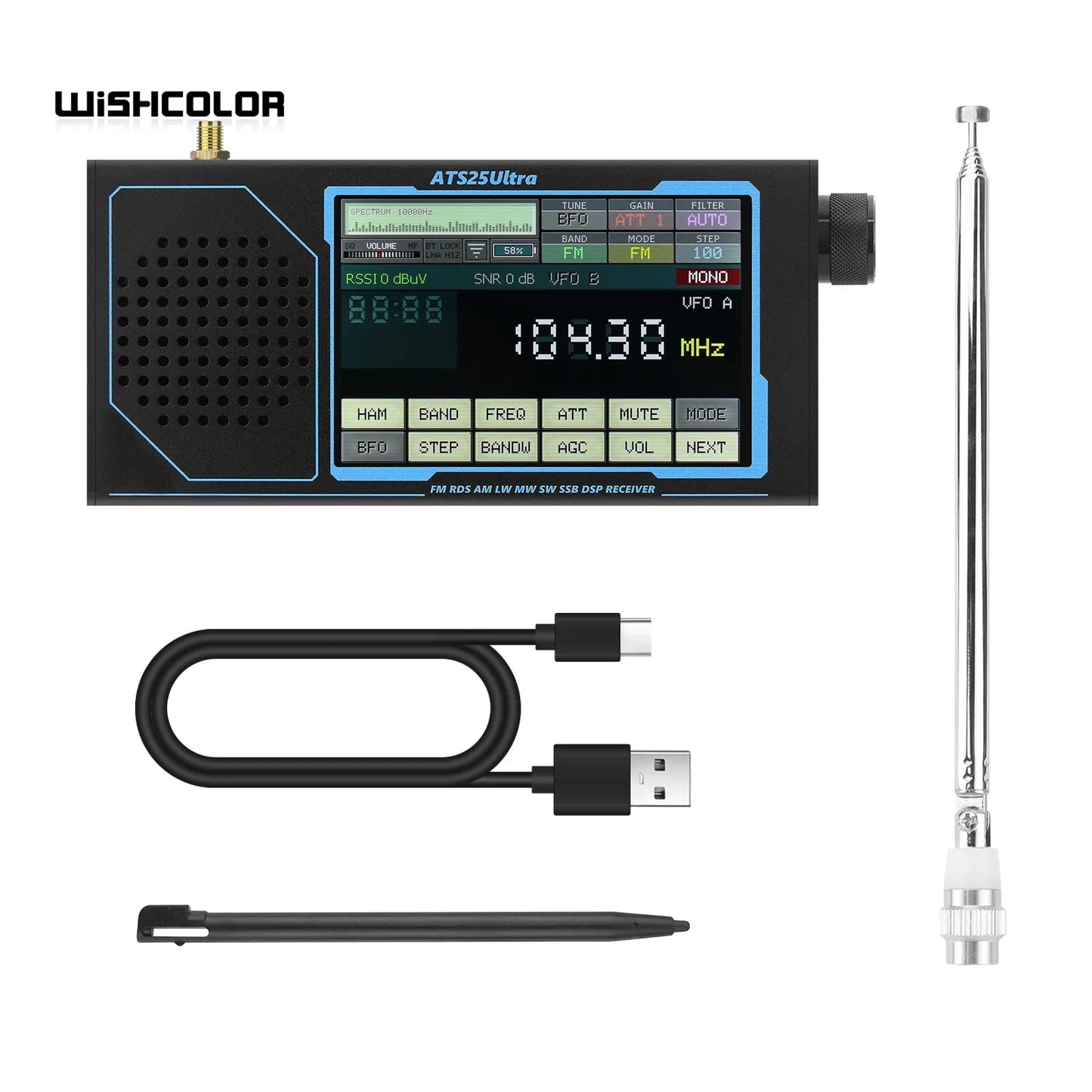 Wishcolor ATS25 ULTRA FM SW SSB MW LW AIR SDR Receiver Aviation Band Receiver Supports Bluetooth WiFi with 4-inch Touch Screen