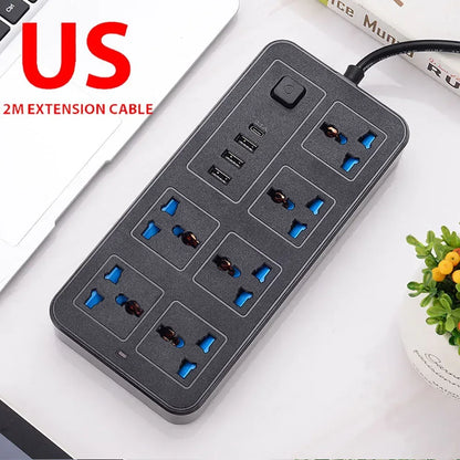 Universal Power Strip AC Outlet With Extension Cable Type C USB Ports Charger Electrical Socket For iPhone POCO Samsung Xiaomi