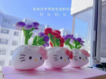 New Sanrio Kawaii HelloKitty Plushie Stuffed Potted Plant Orange Plush Doll KT Purple Flower Room Peluche Kid Christmas Gift