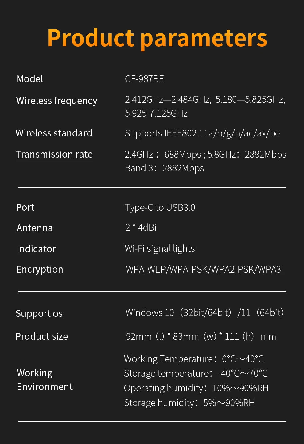 COMFAST USB WiFi 7 Wi-fi adapter 6452Mbps Network Card USB3.0 Tri-band Wifi Dongle 2.4G/5.8G/6G Driver-Free For PC Win10/11