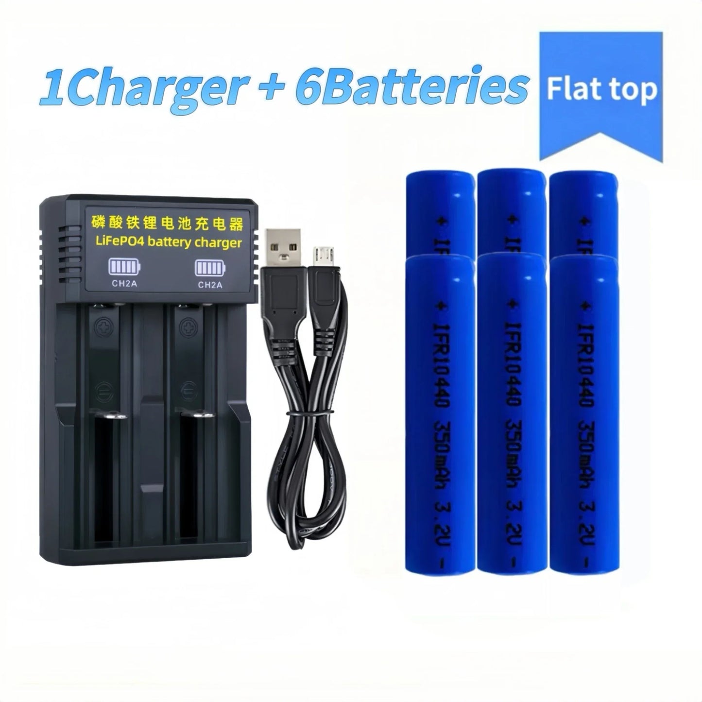 6PCS 10440 LiFePO4 Battery 3.2V 350mAh AAA Battery Charger for Electric toothbrush Electric mosquito swatter Loudspeaker Shaver