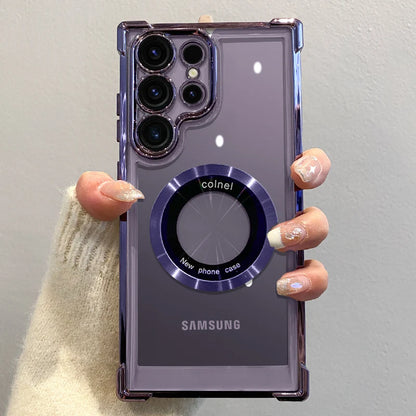 Luxury Plating Magnetic Wireless Charge Case For Samsung S26 S25 S24 Ultra S23 FE S22 Plus Note 20 Clear Lens Protection Cover