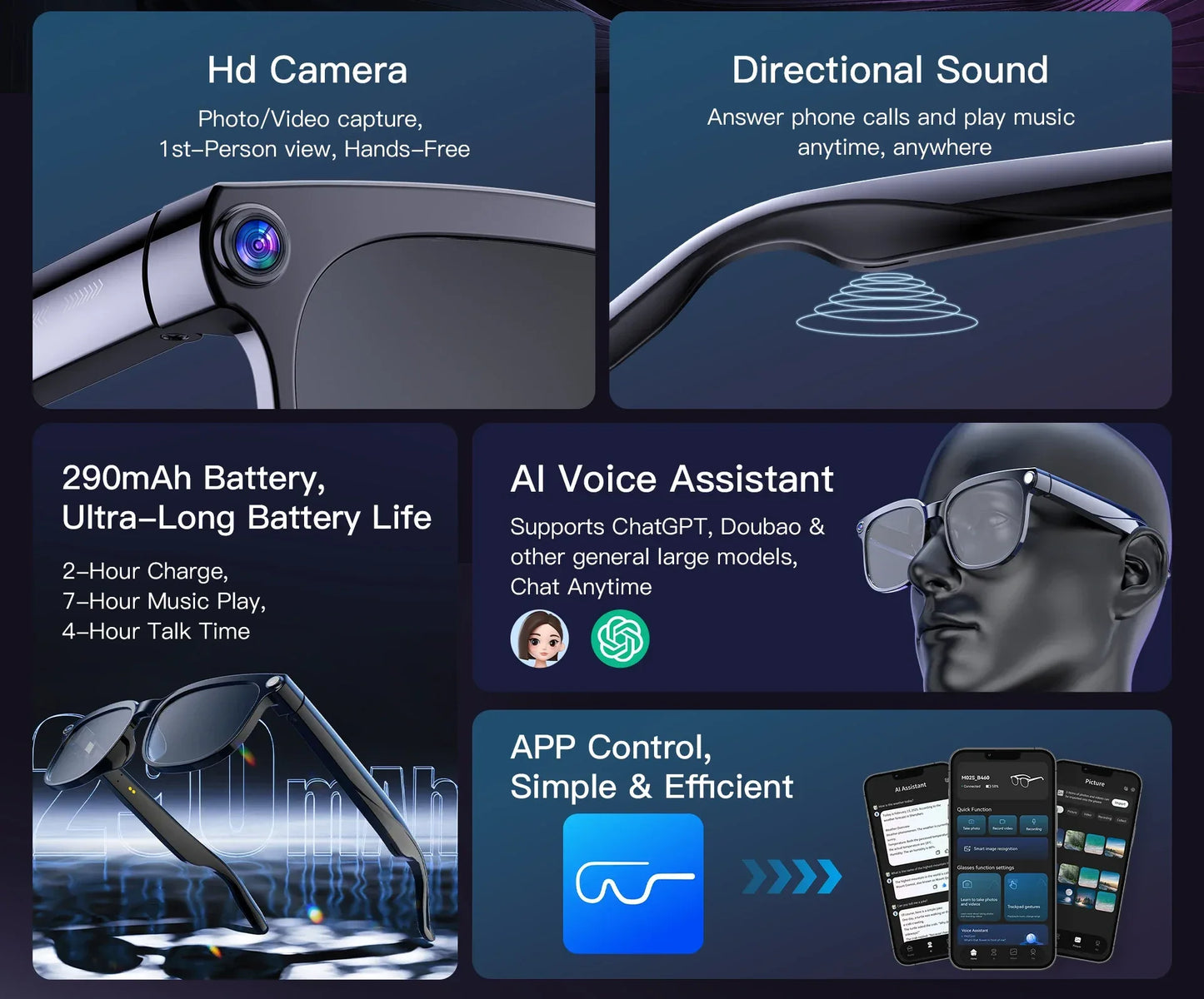 Men AI Smart Glasses 2026 New Color-Changing Translation Glasses 800W Camera Waterproof Call Photo Video Recording Sunglasses