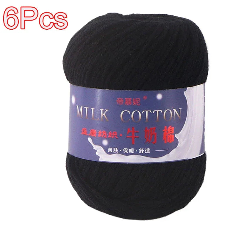 6Pcs Dyed Milk Sweet Soft Cotton Crochet Wool Yarn Thick Yarn Fiber Hand Knitting Wool Crochet Yarn Threads for DIY Sweater