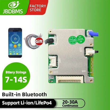 JBD BMS Auto-Identify 7S 8S 10S 12S 13S 14S 20A 30A 40A 50A LiFePo4 Smart BMS 24V 36V 48V Battery Management System for E-Bike