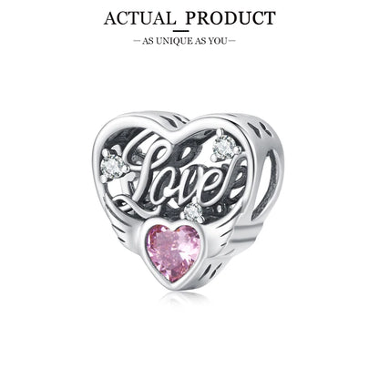 WOSTU Real 925 Sterling Silver Heart Pendents Gifts Charms Beads Fit Original DIY Bracelet Necklace Mother's Day Jewelry for Mom