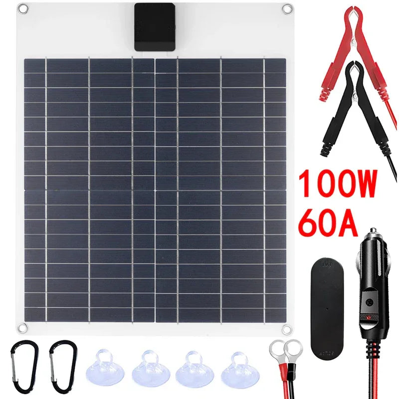 100W 5A-60A Solar Car Battery Charger Kit 5V/12V Fast Charging, high current fast charging Built-in Voltage Regulator