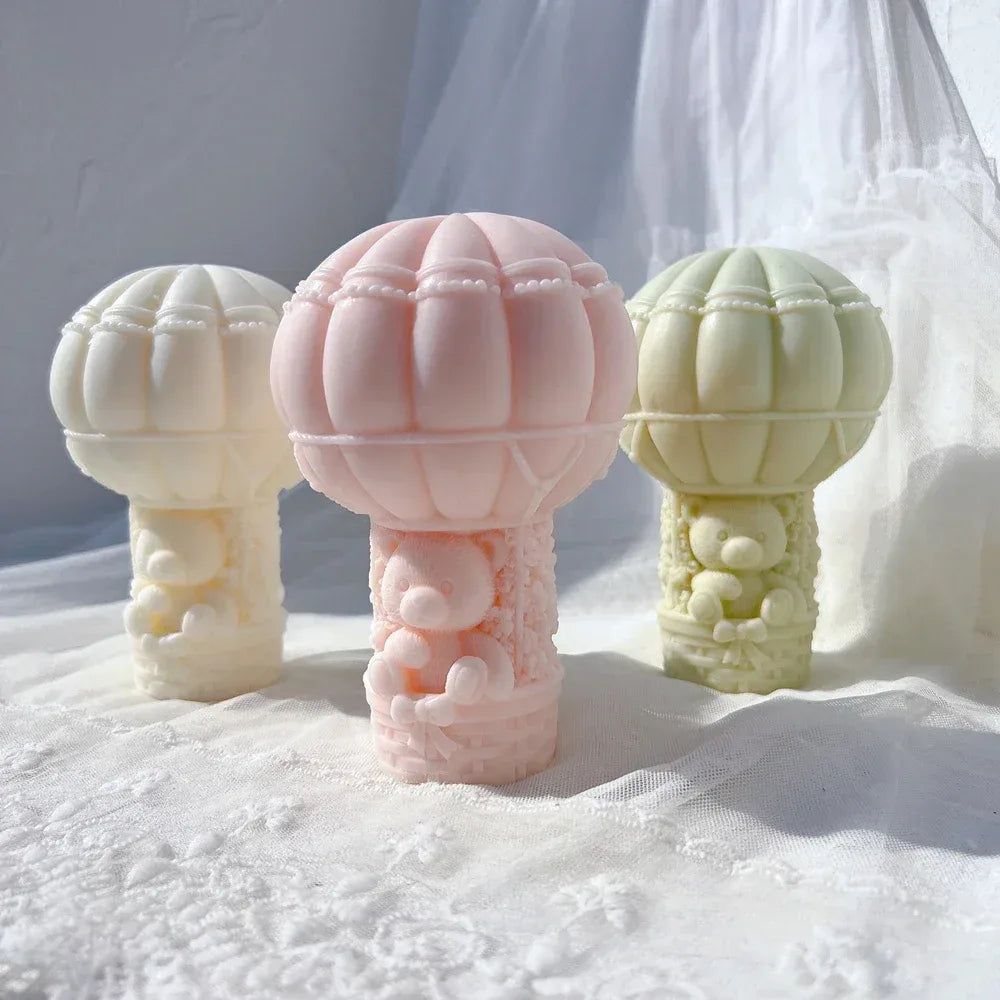 Teddy Bear in A Balloon Candle Mold Valentine's Day Gift idea sitting Bear Hot Air Balloon Silicone Mold Home Decor Wedding Gift