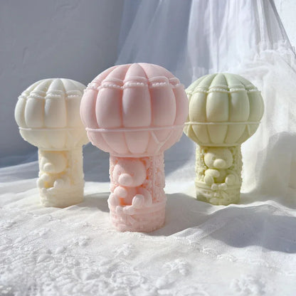 Teddy Bear in A Balloon Candle Mold Valentine's Day Gift idea sitting Bear Hot Air Balloon Silicone Mold Home Decor Wedding Gift