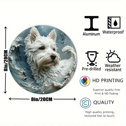 Aluminum Sign Faux Resin Painting Round Sign Room Decoration Valentine's Day Gifts West Highland White Terrier Theme Decoration