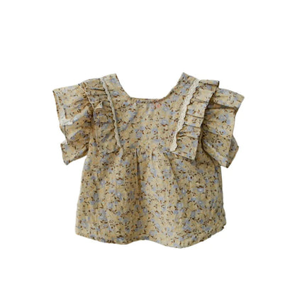 Kids Girls Cute Shirts and Shorts Skirts Outfit Set 2026 Summer New Korea Children Floral Fringed Shirts Skirts Clothes Set