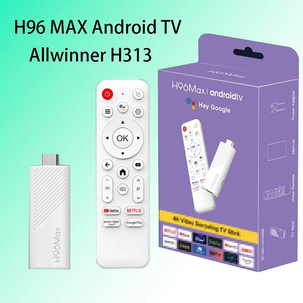 H96 MAX Android Allwinner H313 TV Stick with 2.4G 4K 3D HDR Remote Android 14 BT5.0 Quad Core Home Media Player Voice Assistant