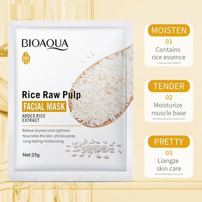 10 Pieces of Rice Puree Facial Mask, Moisturizing, Firming and Hydrating, Korean-Style Skin Care Mask Sheet