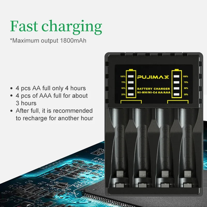 4 Slots Battery Charger Intelligent Fast USB Charger for AAA/AA Rechargeable Ni-MH/Ni-Cd Batteries with LED Indicator Charger