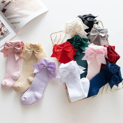 Winter Autumn Kids Knee High Socks Baby Girls Cotton Socks Big Bow Soft Toddlers Princess Children Long Socken For 0-5Years