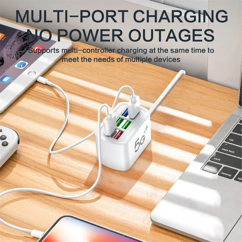 Fast Charging Desktop Power Strip 6-in-1 USB Charger Station with 1M Cord Quick Charge for iPhone 16 17 Samsung Xiaomi Huawei