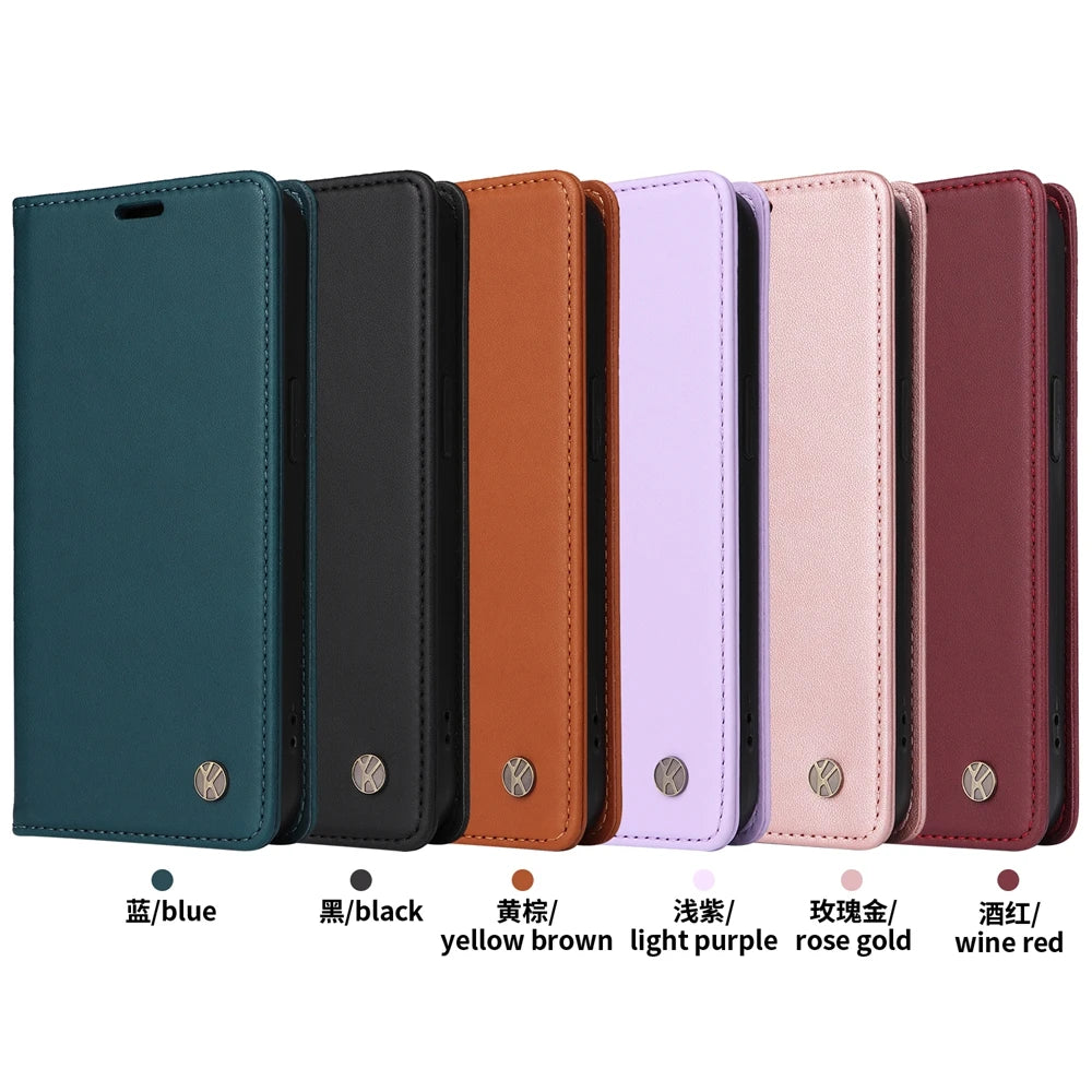 Magnetic Leather Wallet Flip Case for iPhone 17 Air 16e 16 15 14 13 12 11 Pro XS Max 8 7 Plus | Ultra Silm Design | Premium Case