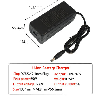 12.6V 5A Lithium Battery Charger for 3S 18650 Li-ion Packs (12V) EU/US/UK/AU Plug High Quality Charger