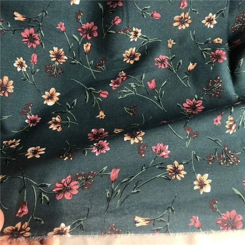 145cm Wide Printed Cotton and Linen Fabric Small Floral Patterns Retro Shirt Dress DIY Clothing Sewing Fabric 90% Cotton Content