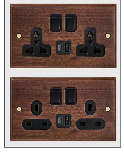 Black walnut retro European retro wall lamp switch socket, solid wood brass toggle switch board 1-4Gang 2Way antique home switch