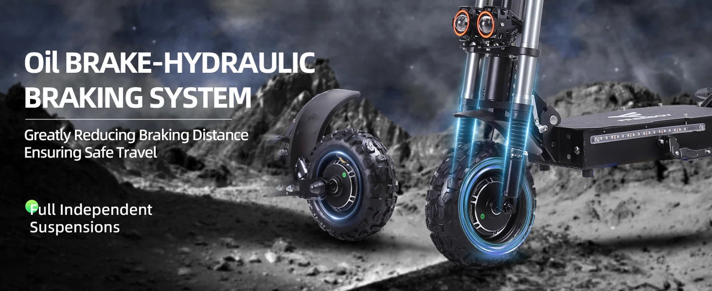 J30 MAX Electric Scooter Dual 3000W Motors 60V38Ah Battery 11" Off Road Tire 85KMH Top Speed 100KM Range 440lbs Load Disc Brakes