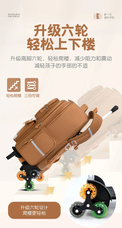 Capybara Rolling School Backpack Children School Bag with Wheels Girls Boys Trolley Schoolbag Rolling Wheeled Backpacks