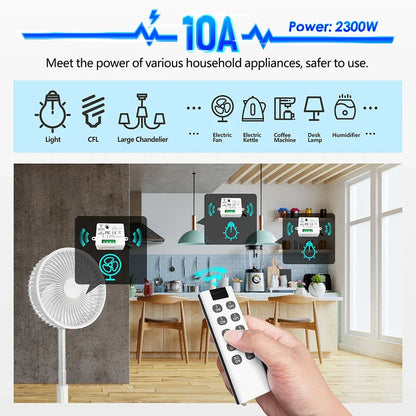 RF Wireless Smart Light Switch 433MHz 110V 220V Mini Relay Receiver Module ,4-in-1 Remote Control,For Led Light Lamp Fan ON/OFF