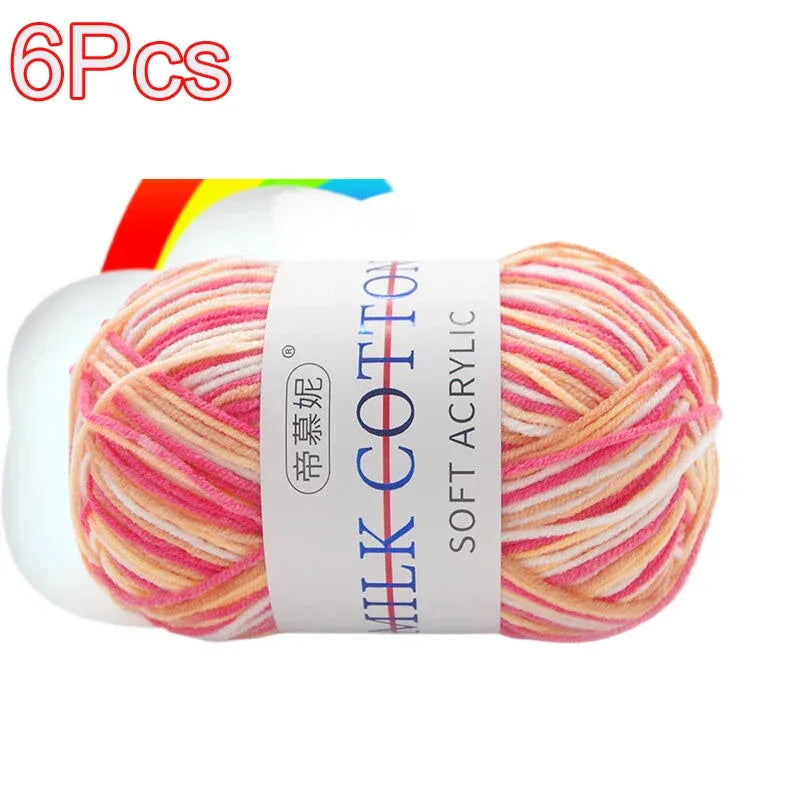 6Pcs Dyed Milk Sweet Soft Cotton Crochet Wool Yarn Thick Yarn Fiber Hand Knitting Wool Crochet Yarn Threads for DIY Sweater