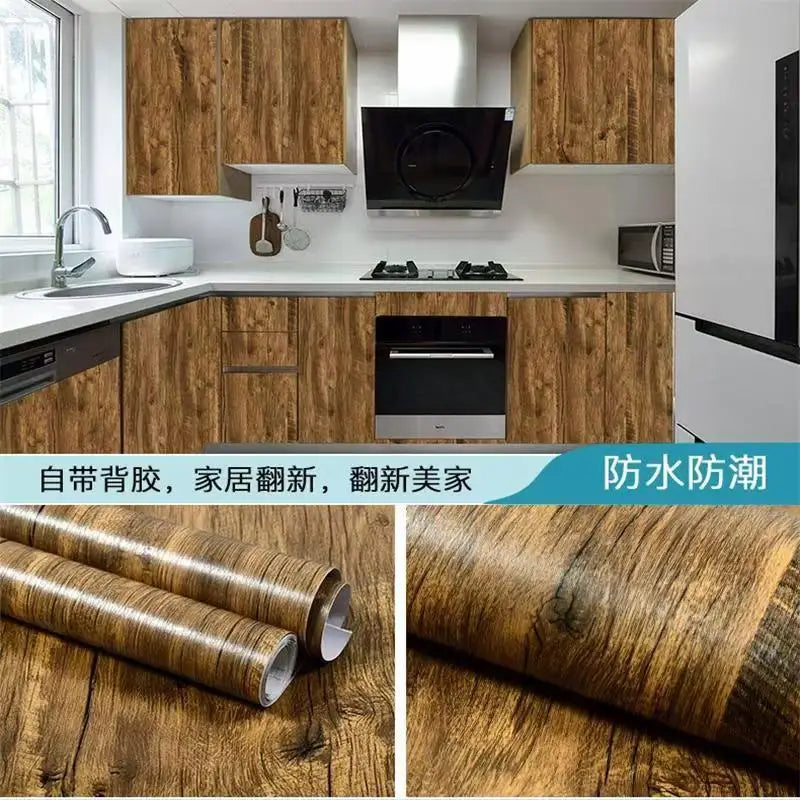 PVC Waterproof Self Adhesive Wallpaper Wall in Rolls Furniture Cabinets Vinyl Decorative Film Wood Grain Stickers For Home Decor