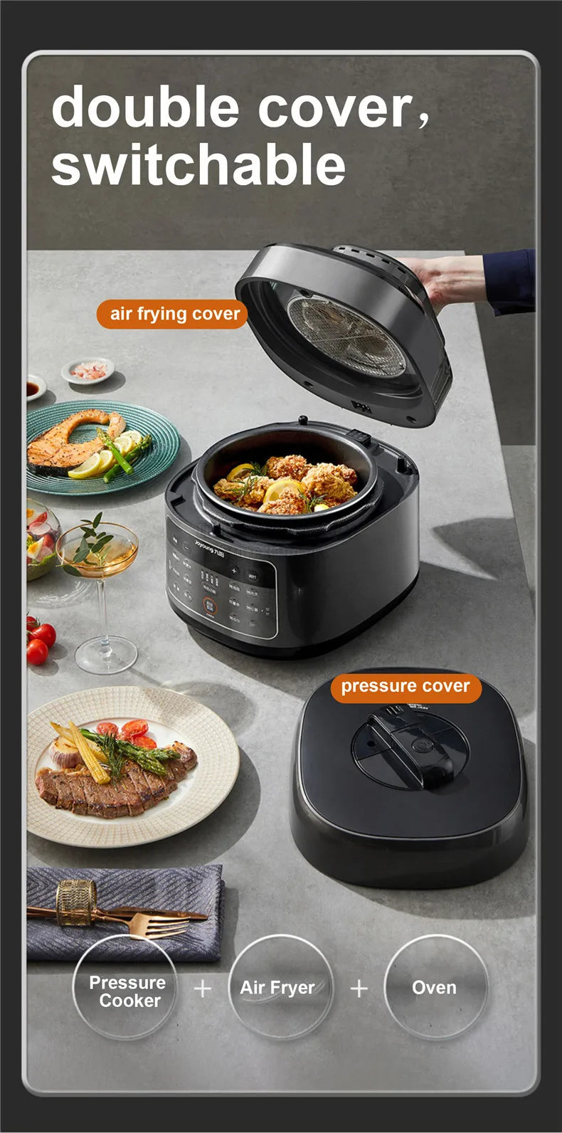 Joyoung B991 Pressure Cooker 70KPa Double Lids 220V Electric Air Fryer Multifunctional 4-In-1 Rice Cooking Pot 24H Appointment